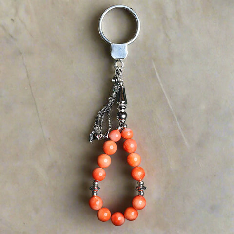 Keychain Prayer Beads Peach Coral Genuine Silver 925