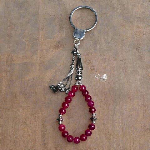 Keychain Prayer Beads Ruby Genuine Silver 925