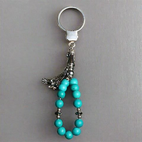 Keychain Prayer Beads Turquoise Genuine Silver 925