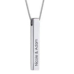 Gold Vermeil Personalized Genuine Silver 3D Vertical Bar Necklace 4 Sided