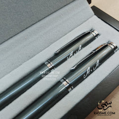 High Quality Silver Pen Set With Elegant Wooden Box - Free Engraving